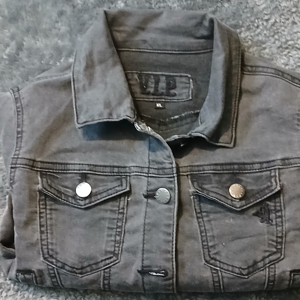 Black Cropped Stone Washed -Gray Denim Jacket Size- Small
